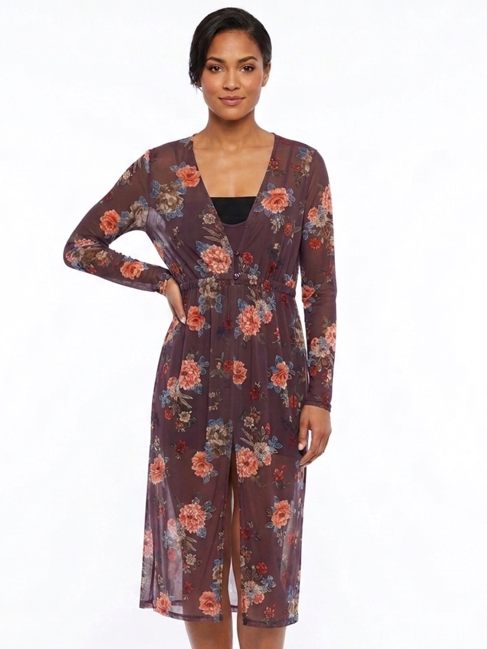 Floral mesh cover up